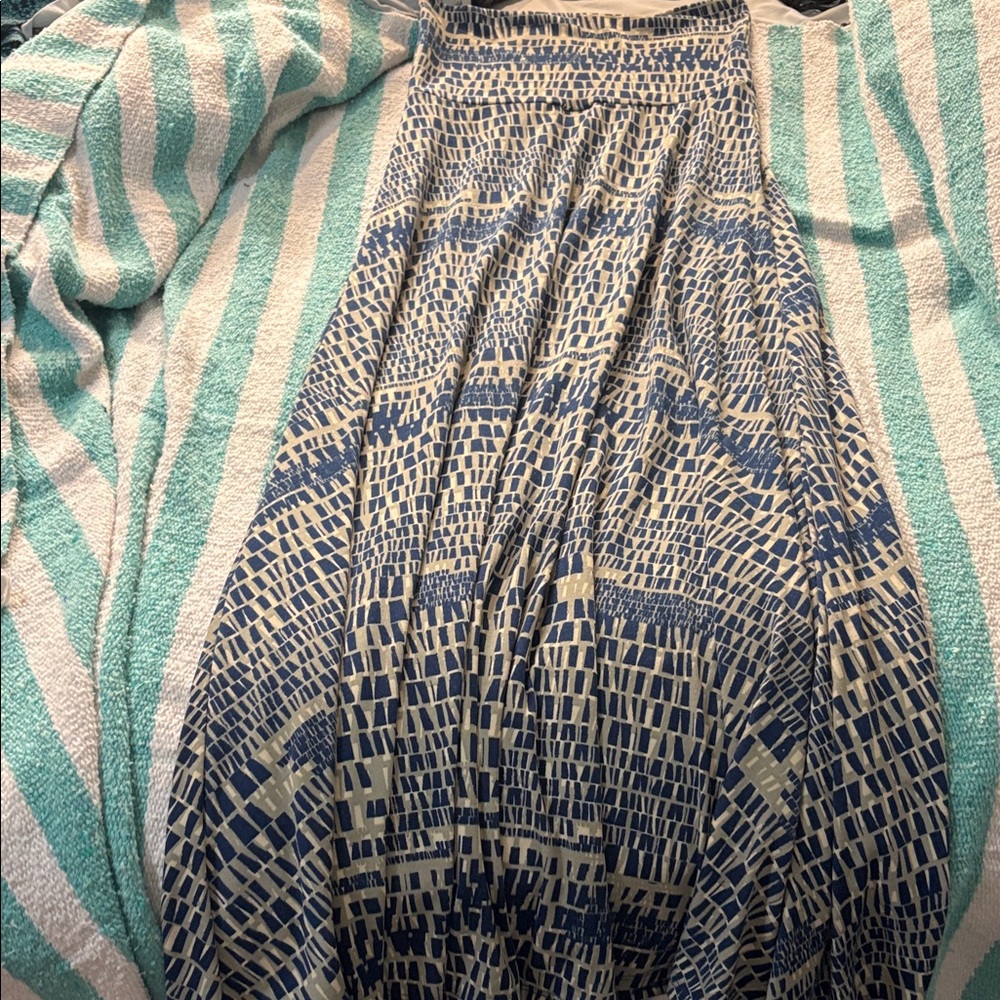 LuLaRoe Blue and Cream Geometric Dress
